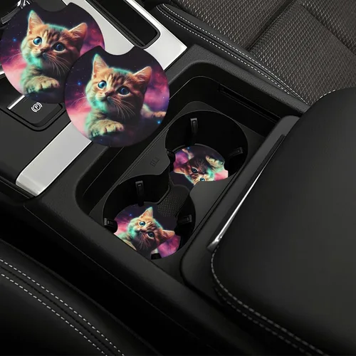 Miniatura 5 de Portavasos para automóvil con estampado de gato Galaxy para portavasos universales antideslizantes, paquete de 2 soportes para tazas, almohadilla