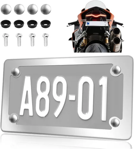 Miniatura 9 de Kit de marcos para matrícula de motocicleta, soporte de marco de matrícula de motocicleta de acero inoxidable con patrón de fibra de carbono