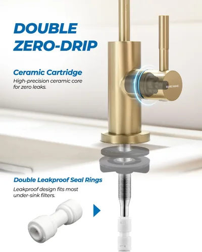 Miniatura 4 de WEWE Grifo de agua potable, grifo de filtro de agua de cocina sin plomo para ósmosis inversa o sistema de filtración de agua, grifo RO, dorado
