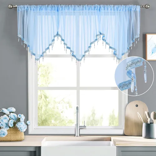 Miniatura 14 de WUBODTI Cortinas transparentes con cenefa con cuentas negras para ventanas, 1 unidad, cenefas de cortina semitransparentes para dormitorio y cocina
