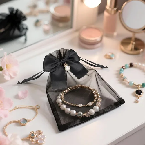 Miniatura 6 de joycraft Bolsas de organza de 4 x 6 pulgadas con lazo, 30 bolsas negras para recuerdos de fiesta, bolsas de joyería con cordón, bolsas de malla