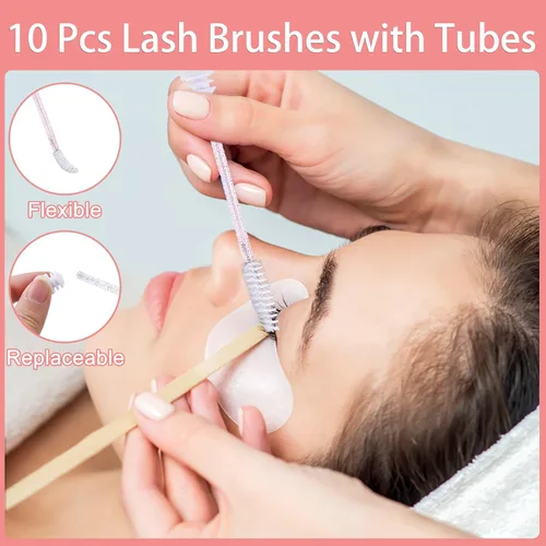 Miniatura 4 de Kit de limpieza de extensiones de pestañas para clientes, 10 cepillos de pestañas, 10 cepillos de limpieza de pestañas con tubos, 10 botellas