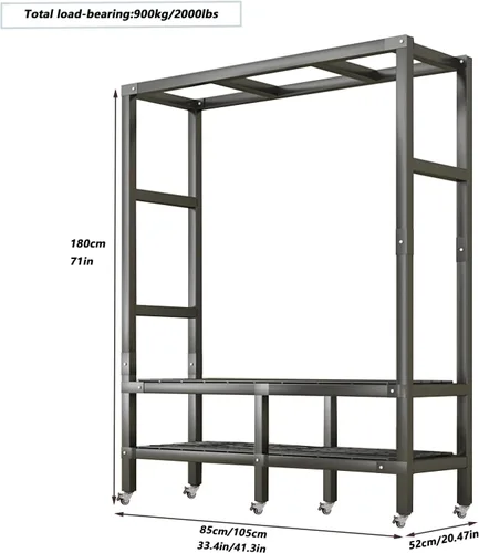 Miniatura 2 de Armario plegable portátil con ruedas, 2000 libras, perchero resistente con tapa, perchero de metal independiente para ropa, sistema