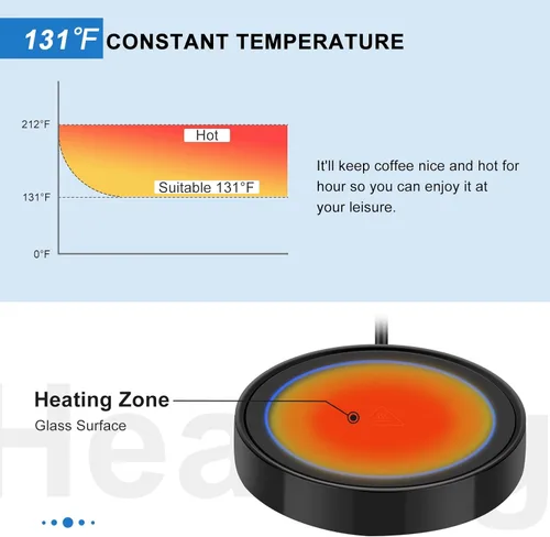 Miniatura 6 de Calentador de taza de café, calentadores de bebidas eléctricos para uso en escritorio de oficina y hogar, posavasos inteligente con termostato
