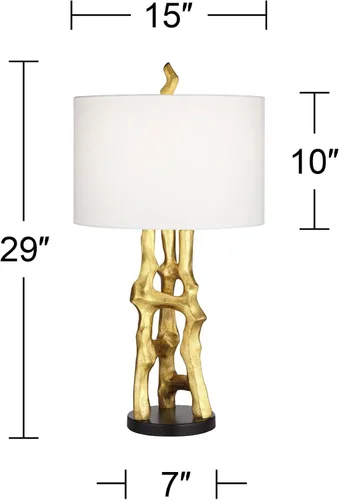Miniatura 4 de Possini Euro Design Lámpara de Mesa Auxiliar Escultura Orgánica de 29" de Alto Moderna Glamorosa de Lujo Acabado Dorado Pantalla Individual de Tela