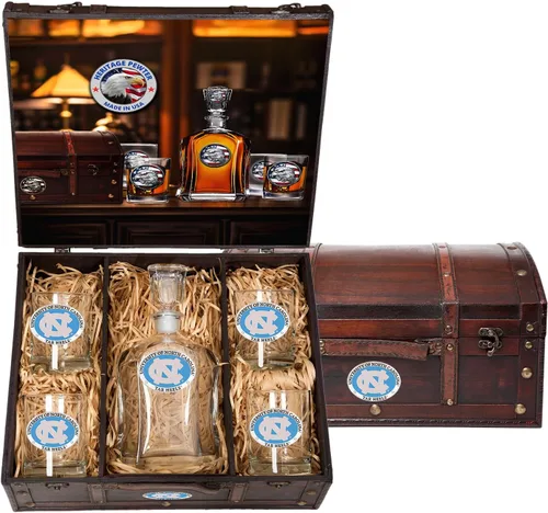 Miniatura 33 de Heritage Pewter Alabama Capitol - Juego de baúl Recipiente de líquido de 24 onzas con 4 vasos de agua Vidrio de peltre elaborado por expertos