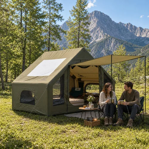 Tienda de campaña inflable para campamento, instalación rápida con bomba, tienda de campaña Oxford impermeable de 4 estaciones con tragaluz, tienda