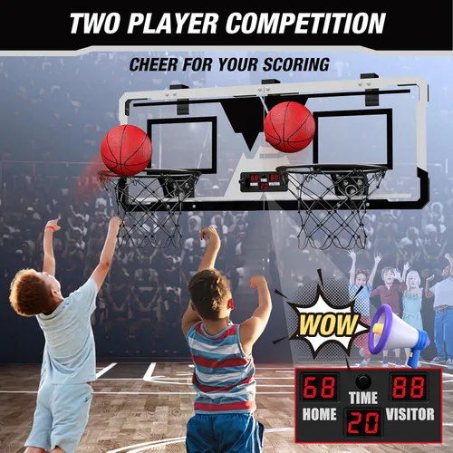 Miniatura 2 de HYES Juego de baloncesto para 2 jugadores, doble tiro sobre la puerta, mini aro de baloncesto para interiores con marcador, juguete de baloncesto