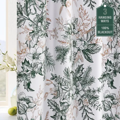 Miniatura 10 de H.VERSAILTEX Cortinas opacas de 63 pulgadas de largo, juego de 2 paneles de cortinas con estampado floral para sala de estar, cortinas de ventana