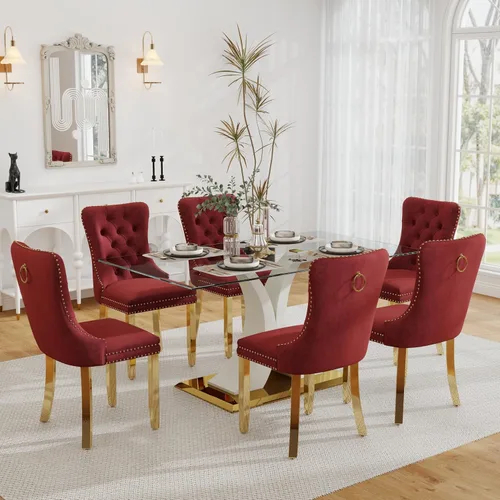 Miniatura 46 de Moderno juego de comedor de cristal de lujo para 6, 63 pulgadas, juego de vajilla rectangular minimalista grande para 6, juego de mesa de cocina