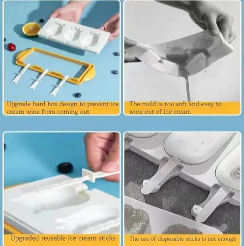 Miniatura 5 de AuraGlor Juego de 3 moldes de silicona para paletas para niños, moldes de silicona para hacer helados, moldes para hacer helados, accesorios