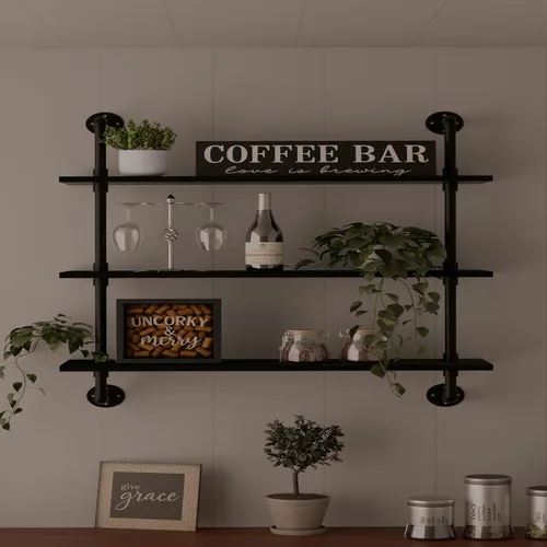 Miniatura 55 de HDDFER - Estantería industrial para tuberías rústicas en blanco, estantes de pared de tubería industrial con tablas de madera, estantes flotantes