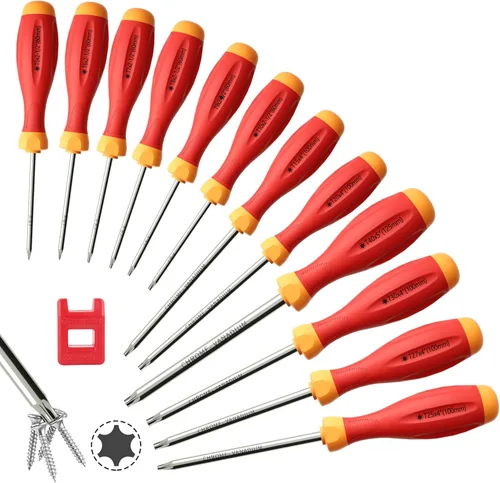 XOOL Juego de destornilladores magnéticos Torx, 12 en 1 con T5 T6 T7 T8 T9 T10 T15 T20 T25 T27 T30 T40, juego de destornilladores estrella para