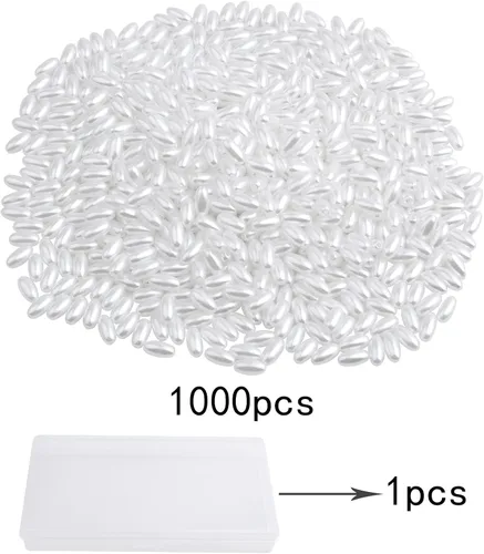 Miniatura 2 de 1000 cuentas de perlas ovaladas lisas de arroz de avena, cuentas espaciadoras sueltas de plástico con una caja de plástico para pulseras