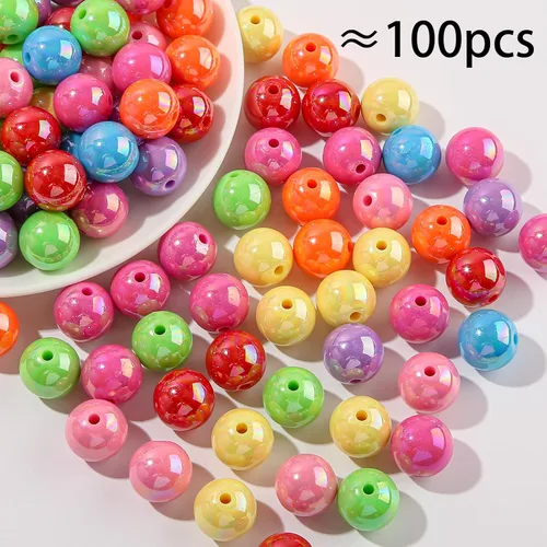 Miniatura 2 de Cuentas acrílicas de 0.630 in, 100 cuentas de bolígrafo de color arcoíris Ab, cuentas de chunk Bubblegum para bricolaje para hacer joyas, pulseras