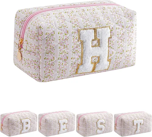 Miniatura 21 de Bolsa de maquillaje alfabética JOVAKIT, bolsa de cosméticos para mujeres, regalos de Navidad para niñas de 6 a 18 años, neceser de viaje con flores
