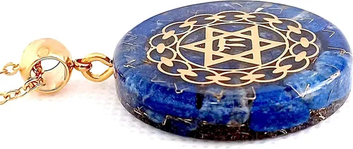 Miniatura 6 de Collar con colgante de energía de orgón con estrella de David Chai de acero dorado y auténticas piedras de lapislázuli. Fabricado en Estados Unidos