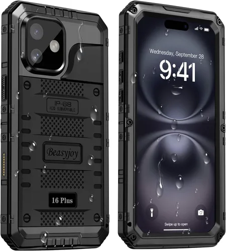 Miniatura 22 de Beasyjoy Funda impermeable para iPhone 12 Pro Max, cubierta protectora de cuerpo completo con protector de pantalla incorporado, resistente a Negro