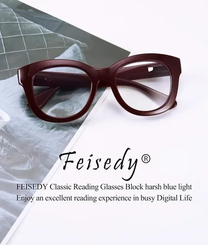 Miniatura 6 de FEISEDY Anteojos de lectura retro de marco cuadrado grueso con lentes de bloqueo de luz azul antideslumbrantes para fatiga ocular digital B2534