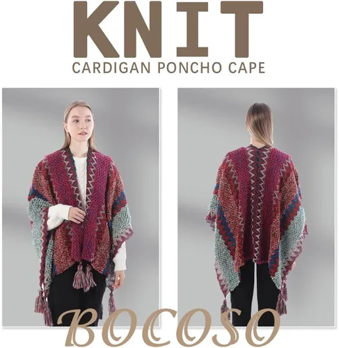 Miniatura 15 de Capa tipo poncho de punto para mujer, cárdigan de punto con flecos para otoño e invierno