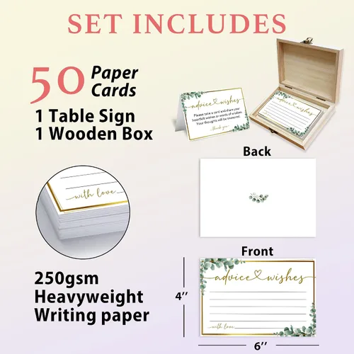 Miniatura 2 de Caja de tarjetas de consejos y deseos, 50 tarjetas de consejos de cumpleaños, boda, baby shower, caja de buenos deseos para fiesta de cumpleaños