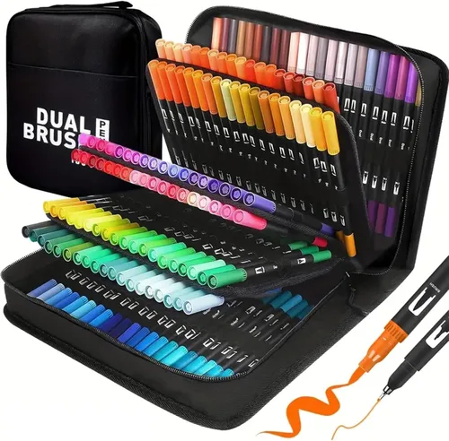 Marcadores de doble pincel, 168 colores de doble punta (delineador y pincel), marcadores artísticos para colorear para adultos, sin sangrado