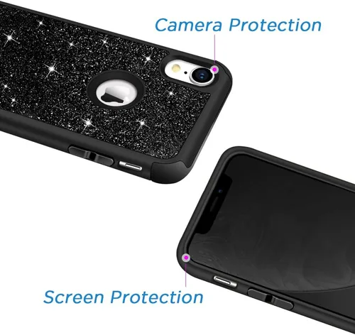 Miniatura 5 de Hython Compatible con Funda para iPhone XR, Protector Defensor de Cuerpo Completo de Servicio Pesado con Purpurina Brillante Reluciente, Carcasa