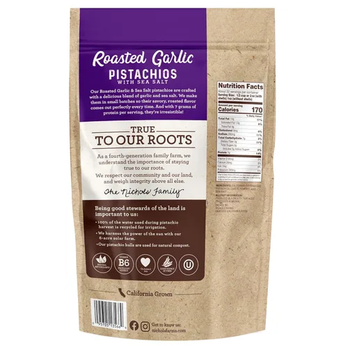 Miniatura 2 de Nichols Farms Pistachos cultivados en California, InShell, paquetes de aperitivos ricos en nutrientes, ajo tostado, 2 libras