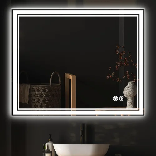 Miniatura 11 de COLMERD Espejo LED de 28 x 36 pulgadas para baño, 3 colores regulables, espejo de baño con luces, espejo de tocador antivaho brillo iluminado