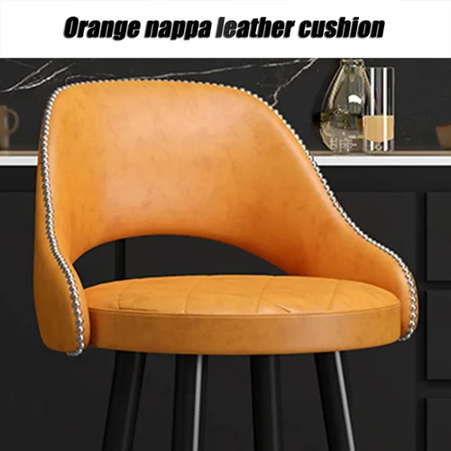 Miniatura 4 de LAJUU Taburetes de bar, silla alta giratoria, respaldo curvado de cuero, taburete de recepción con reposapiés de metal y patas de latón/naranja/25.6