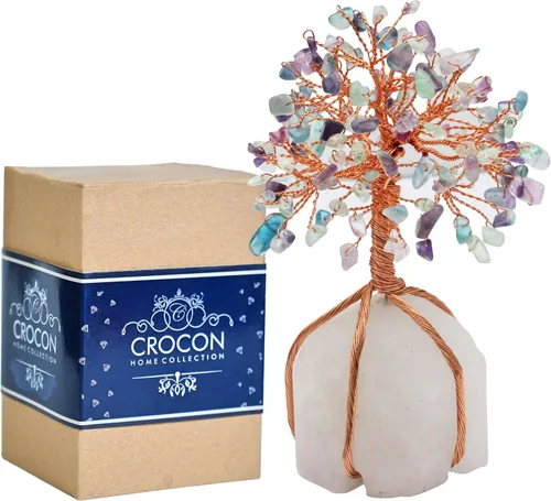 Miniatura 20 de Crocon - Árbol del dinero con piedras preciosas de citrina, figura del feng shui; bonsái balance de chakras, buena suerte, reiki, curación, Citrino