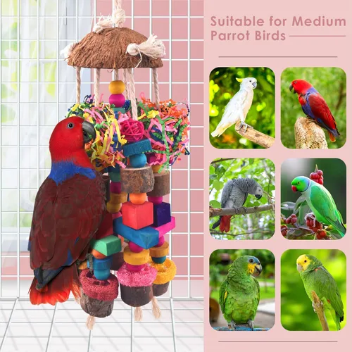 Miniatura 7 de KATUMO Juguetes para loros, juguetes grandes para masticar pájaros, accesorio de jaula de loros medianos, juguetes de bloques de madera coloridos
