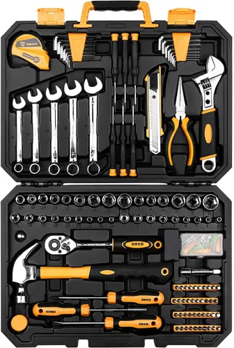 Miniatura 8 de DEKOPRO Juego de herramientas de 158 piezas, kit de herramientas manuales para el hogar, juego de herramientas de reparación automática, con caja