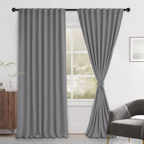 Miniatura 71 de Hiasan Cortinas opacas negras para dormitorio, cortinas opacas cortas de 45 pulgadas de largo, con aislamiento térmico, bolsillo para barra