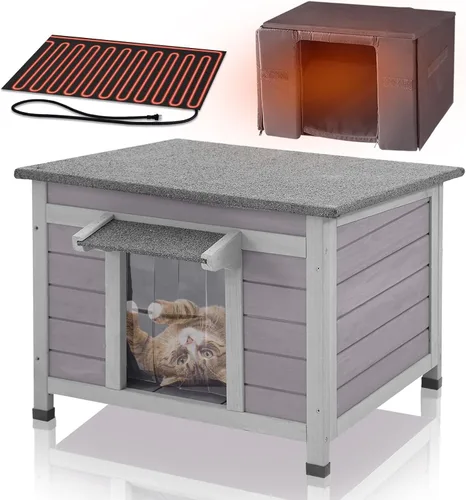 GUTINNEEN Casa climatizada para gatos al aire libre con forro aislante para invierno, impermeable, refugio para gatos