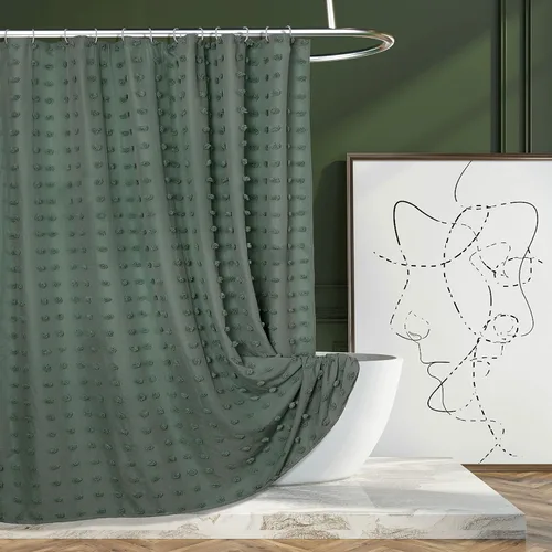 Miniatura 24 de Siiluminisoy Cortina de ducha pequeña bohemia de tela tejida, bonita cortina de ducha beige, 36 x 72 pulgadas, con pliegues mechonados, floral