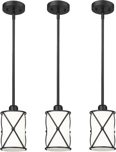 Miniatura 25 de CH9176BK-3PK - Luces colgantes de cristal para isla de cocina, paquete de 3, iluminación colgante de cocina negra sobre la isla con varilla, moderna