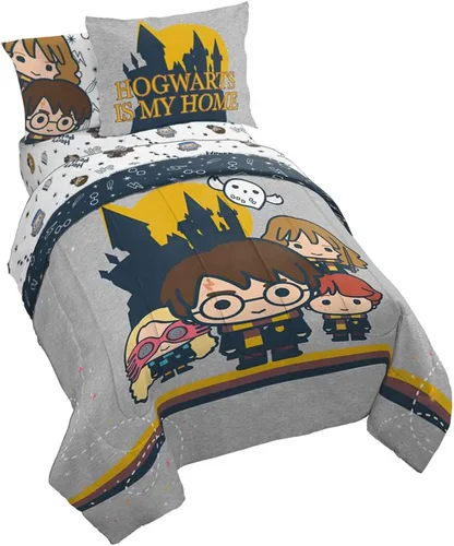 Conjunto de ropa de cama de 5 piezas de Harry Potter para cama individual - Incluye Harry, Ron, Hermione y Luna - (Producto oficial de Harry Potter)