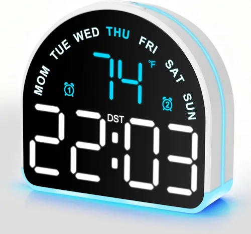 Reloj despertador para dormir pesado: alarma súper fuerte y luz de despertador suave para adultos, niños, adolescentes | Pantalla digital con tiempo