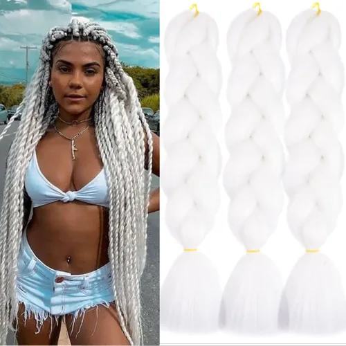 Miniatura 9 de Paquete de 3 extensiones de cabello trenzado de arco iris de 24 pulgadas, mezcla de cuatro colores para trenzas, trenzas de caja jumbo de fibra