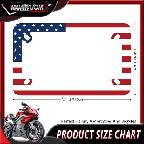 Miniatura 2 de Marco de matrícula para motocicleta con bandera de Estados Unidos, portaplaca de acero inoxidable negro, accesorio para motocicleta con bandera