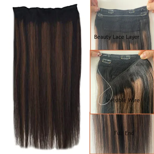 Miniatura 5 de Extensiones de cabello con alambre negro, extensiones de cabello balayage, extensiones de cabello con alambre de cabello humano, 14 pulgadas 70 g