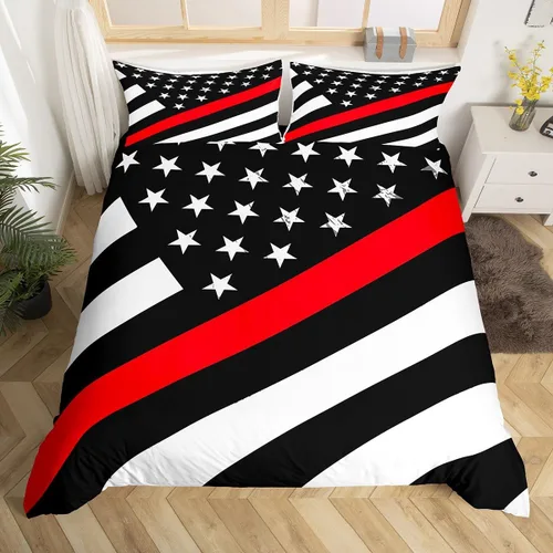 Miniatura 9 de Juego de funda de edredón con bandera estadounidense de béisbol, bate de béisbol, bandera de Estados Unidos, para niños y adolescentes, color rojo