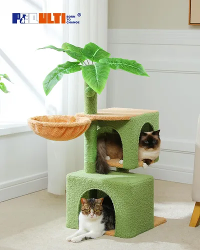 Miniatura 7 de PEQULTI Árbol de gato de 43 pulgadas para gatos de interior, árbol de escalada con postes rascadores para gatos, 2 condominios grandes y hamaca