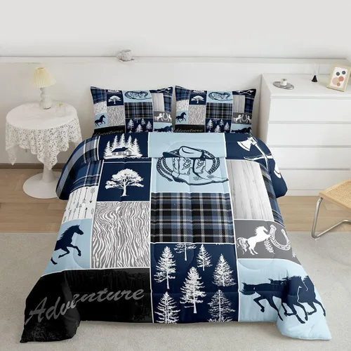 Miniatura 87 de Juego de edredón de oso y ciervo, tamaño individual, ropa de cama de animales salvajes de caza, colcha rústica de cabaña, casa de campo, cuadros