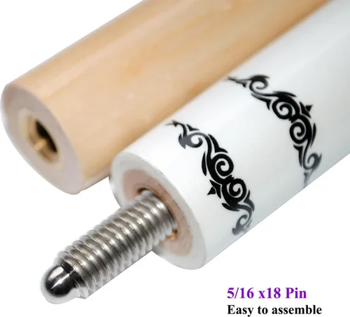 Miniatura 4 de Palo de billar de 58", kit de tacos de billar ergonómicos de madera dura de arce de 2 piezas de 13 mm, 19/20/21 onzas Blanco