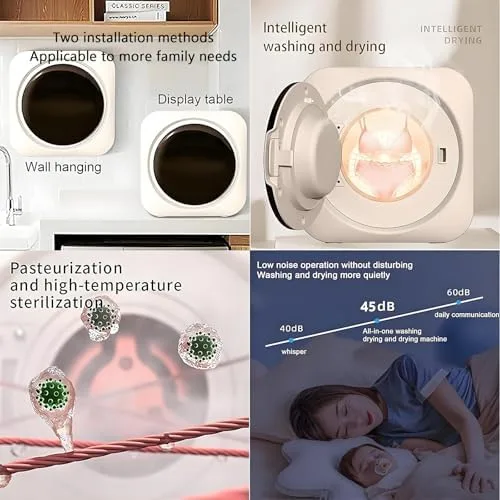 Miniatura 8 de Mini lavadora y secadora portátil 2 en 1, lavadora de carga frontal totalmente automática de 3.5 litros con control LCD para ropa pequeña, ropa