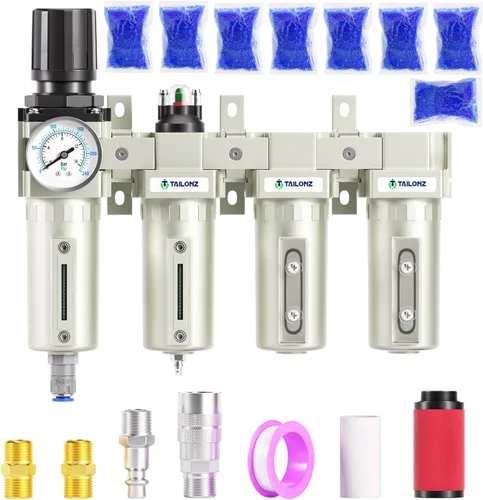 Miniatura 16 de TAILONZ PNEUMATIC 0-240PSI Sistema de secado de aire industrial de tres etapas grado NPT de 1/2 pulgada, filtro de partículas, filtro coalescente