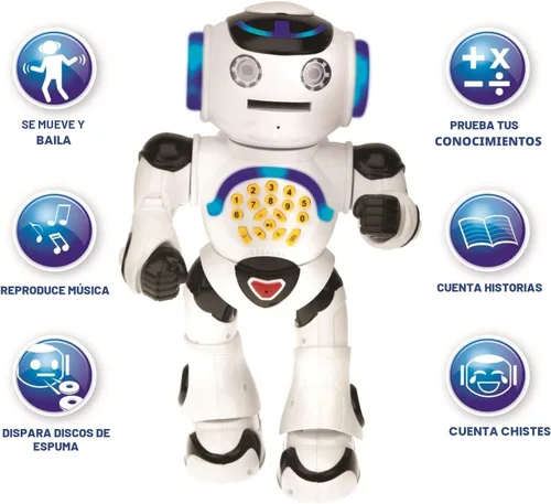 Miniatura 4 de LEXiBOOK Powerman - Robot de juguete con control remoto que camina y habla, baila, canta, lee historias, quiz de matemáticas, dispara discos e imita