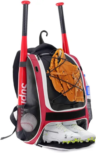 WOLT Bolsa de béisbol juvenil – Mochila de murciélago para béisbol, equipo y equipo de béisbol y sóftbol, soporte para bates y guantes, Rojo